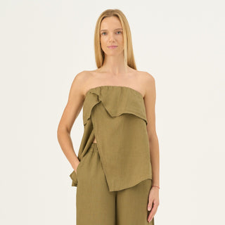 Olive Khaki Linen Candela Top - Linen Tales B2B 