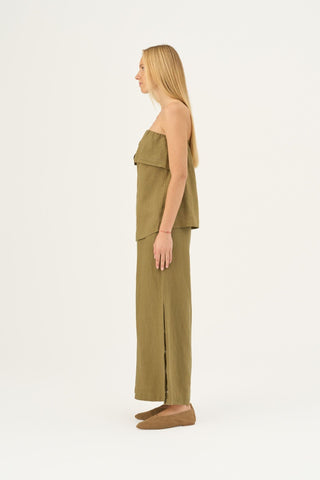 Olive Khaki Linen Candela Top - Linen Tales B2B 3