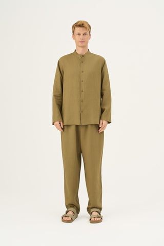 Olive Khaki Linen Currant Loungewear Set - Linen Tales B2B 