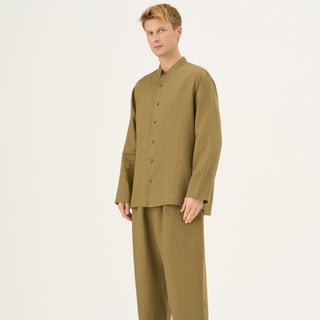 Olive Khaki Linen Currant Loungewear Set - Linen Tales B2B 