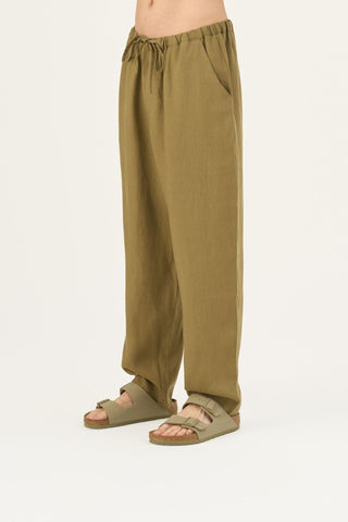 Olive Khaki Linen Currant Loungewear Set - Linen Tales B2B 4
