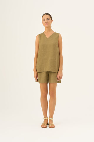 Olive Khaki Linen Daffodil Top - Linen Tales B2B 
