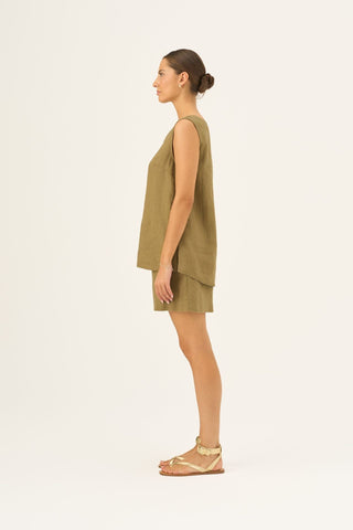 Olive Khaki Linen Daffodil Top - Linen Tales B2B 3