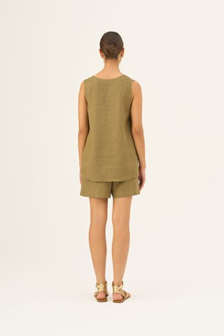 Olive Khaki Linen Daffodil Top - Linen Tales B2B 4
