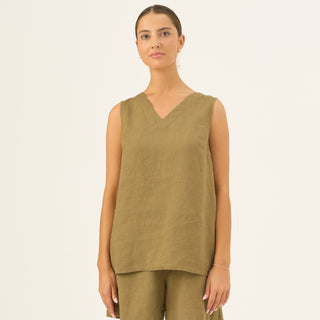 Olive Khaki Linen Daffodil Top - Linen Tales B2B 