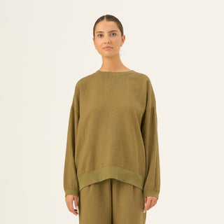 Olive Khaki Linen Dahlia Jumper - Linen Tales Global 
