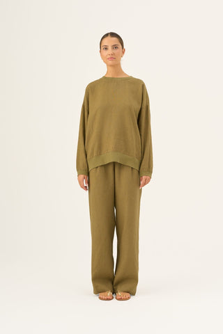 Olive Khaki Linen Dahlia Jumper - Linen Tales Global 