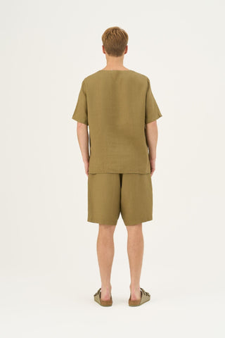 Olive Khaki Linen Fern Pyjama Set - Linen Tales B2B 3