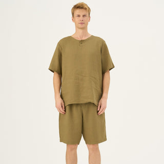 Olive Khaki Linen Fern Pyjama Set - Linen Tales B2B 