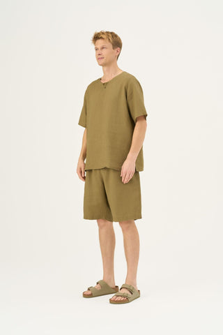 Olive Khaki Linen Fern Pyjama Set - Linen Tales B2B 
