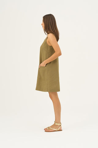 Olive Khaki Linen Fughetta Dress - Linen Tales B2B 4