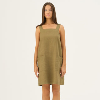 Olive Khaki Linen Fughetta Dress - Linen Tales B2B 