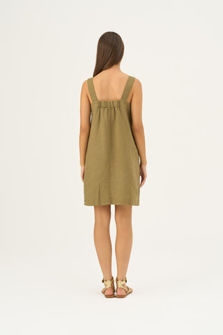 Olive Khaki Linen Fughetta Dress - Linen Tales B2B 5