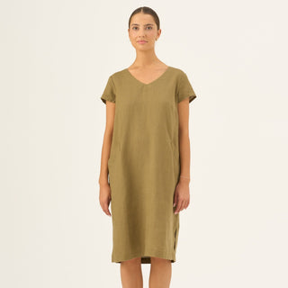 Olive Khaki Linen Goldenrod Dress - Linen Tales B2B 