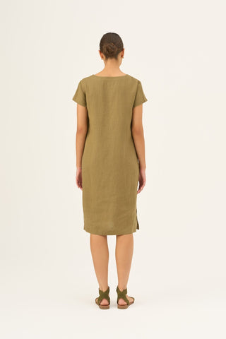 Olive Khaki Linen Goldenrod Dress - Linen Tales B2B 3