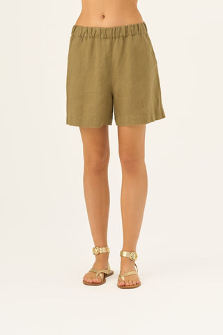 Olive Khaki Linen Hip - Hop Shorts - Linen Tales B2B 3