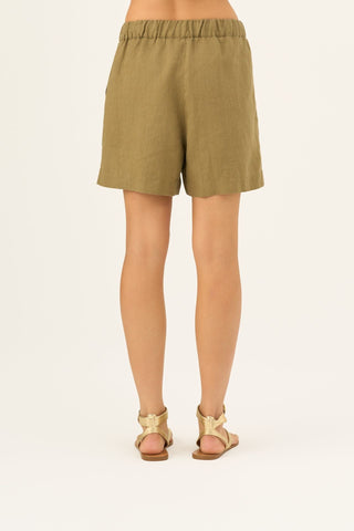 Olive Khaki Linen Hip - Hop Shorts - Linen Tales B2B 5