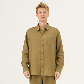 Olive Khaki Linen Larch Shirt - Linen Tales Global 1