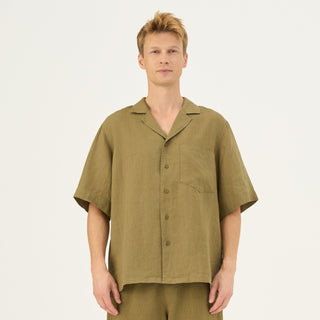 Olive Khaki Linen Libertas Shirt - Linen Tales B2B 