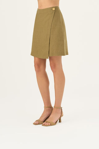 Olive Khaki Linen Lumen Skirt - Linen Tales B2B 4