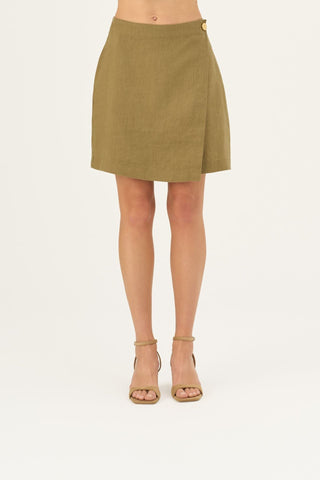 Olive Khaki Linen Lumen Skirt - Linen Tales B2B 3