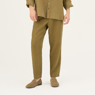 Olive Khaki Linen Magnus Trousers - Linen Tales Global 