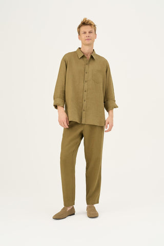 Olive Khaki Linen Magnus Trousers - Linen Tales Global 