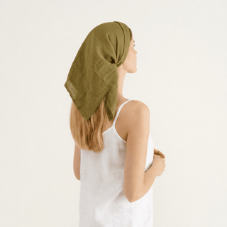 Olive Khaki Linen Mallow Scarf - Linen Tales B2B 