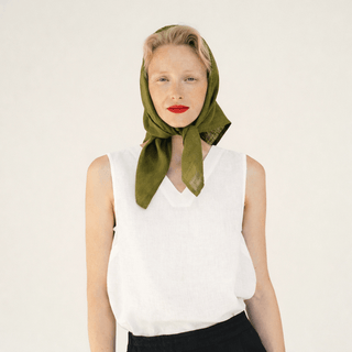Olive Khaki Linen Mallow Scarf - Linen Tales B2B 