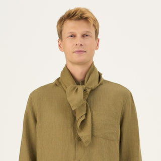 Olive Khaki Linen Mallow Scarf - Linen Tales Global 3