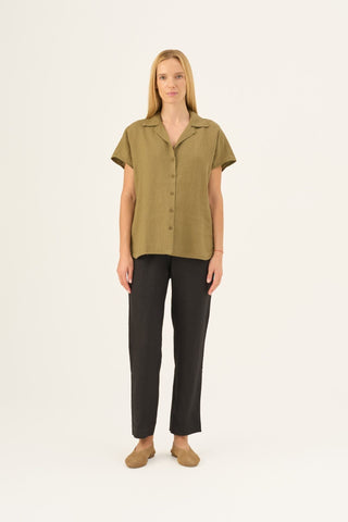 Olive Khaki Linen Melody Shirt - Linen Tales B2B 