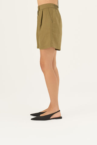 Olive Khaki Linen Mirabilis Shorts - Linen Tales B2B 4