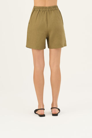 Olive Khaki Linen Mirabilis Shorts - Linen Tales B2B 5