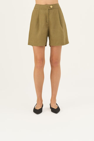 Olive Khaki Linen Mirabilis Shorts - Linen Tales B2B 3