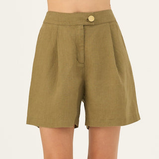 Olive Khaki Linen Mirabilis Shorts - Linen Tales B2B 