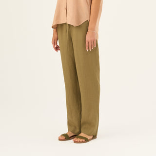 Olive Khaki Linen Octave Trousers - Linen Tales Global 