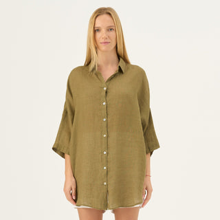 Olive Khaki Linen Oregano Shirt - Linen Tales B2B 