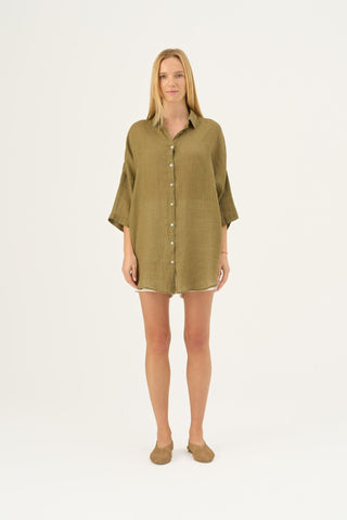 Olive Khaki Linen Oregano Shirt - Linen Tales B2B 