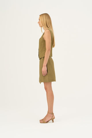 Olive Khaki Linen Pasodoble Vest - Linen Tales B2B 3