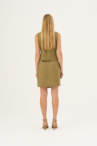 Olive Khaki Linen Pasodoble Vest - Linen Tales B2B 4