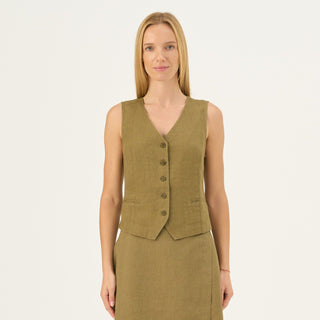 Olive Khaki Linen Pasodoble Vest - Linen Tales B2B 