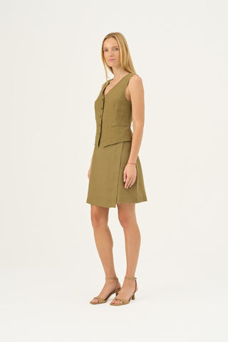 Olive Khaki Linen Pasodoble Vest - Linen Tales B2B 