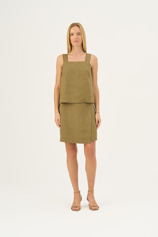 Olive Khaki Linen Polka Top - Linen Tales B2B 