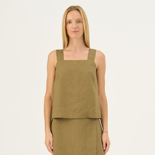 Olive Khaki Linen Polka Top - Linen Tales B2B 