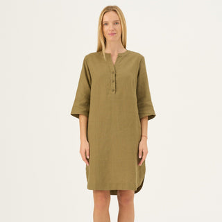 Olive Khaki Linen Prelude Dress - Linen Tales B2B 