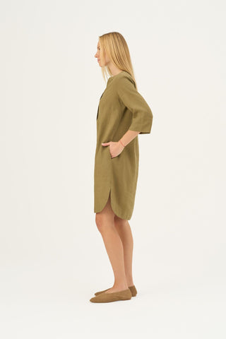 Olive Khaki Linen Prelude Dress - Linen Tales B2B 4