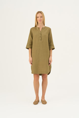 Olive Khaki Linen Prelude Dress - Linen Tales B2B 