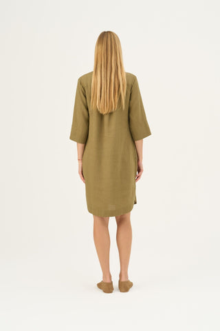 Olive Khaki Linen Prelude Dress - Linen Tales B2B 5