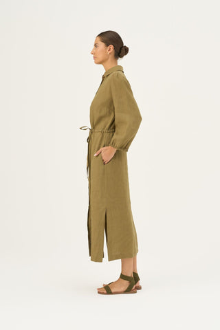 Olive Khaki Linen Rhapsody Dress - Linen Tales Global 3