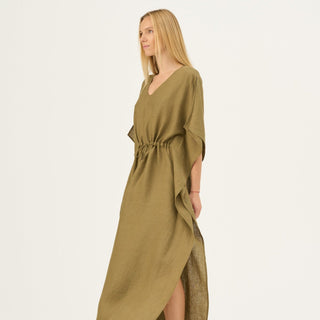 Olive Khaki Linen Sol Dress - Linen Tales B2B 